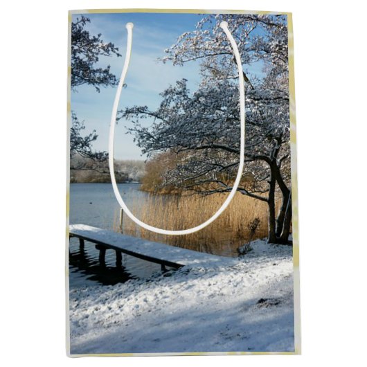Winterlandschap, sneeuwoverdekte scène. medium cadeauzakje (Voorkant)