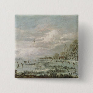 Winterlandschap Vierkante Button 5,1 Cm