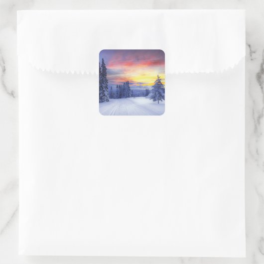 Winterlandschap Vierkante Sticker (Tas)