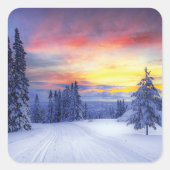 Winterlandschap Vierkante Sticker (Voorkant)
