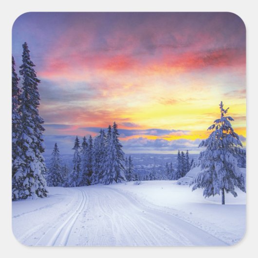 Winterlandschap Vierkante Sticker (Voorkant)
