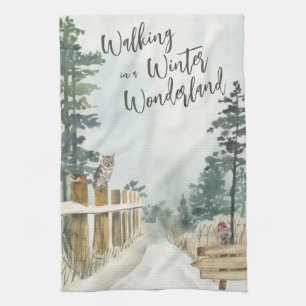 Winterlandschap Wandelend in een winterwonderland Theedoek