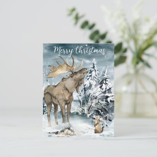 Winterlandschap Waterverf met kerstmis Briefkaart (Staand voorkant)