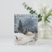 Winterlandschap Waterverf Vakantie Cabin Deer Briefkaart (Staand voorkant)