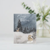 Winterlandschap Waterverf Vakantiewolf Briefkaart (Staand voorkant)