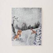 Winterlandschap Waterverf Vossen Legpuzzel (Verticaal)