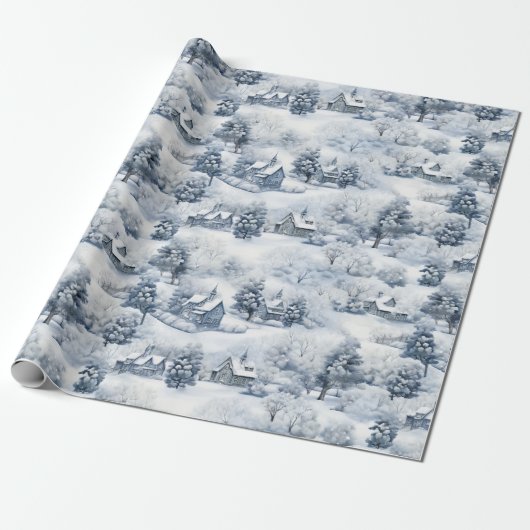 Winterlandschap Wit en Grijs Modern Kerstmis Cadeaupapier (Uitgerold)