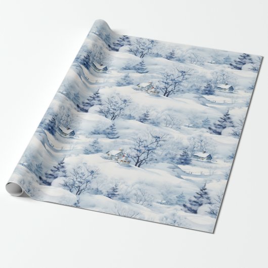 Winterlandschap Wit Kerstmis Modern Cadeaupapier (Uitgerold)