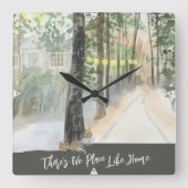 Winterlandschap Woodland Weg geen plek zoals thuis Vierkante Klok (Voorkant)