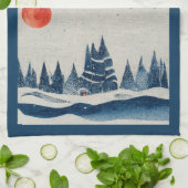 Winterlandschapsbosmoonblauwe tekening theedoek (Gevouwen)