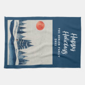 Winterlandschapsbosmoonblauwe tekening theedoek (Horizontaal)