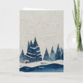 Winterlandschapsbosmoonmarinesblauwe tekening feestdagen kaart (Achterkant)