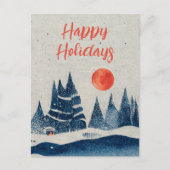 Winterlandschapsbosmoonmarinesblauwe tekening feestdagenkaart (Voorkant)