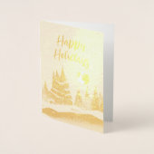 Winterlandschapsbosmoonmarinesblauwe tekening folie kaarten (Voorkant)