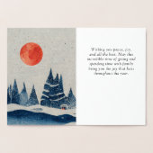 Winterlandschapsbosmoonmarinesblauwe tekening folie kaarten (Binnen)
