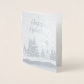 Winterlandschapsbosmoonmarinesblauwe tekening folie kaarten (Voorkant)