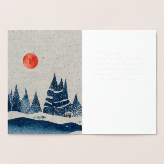 Winterlandschapsbosmoonmarinesblauwe tekening folie kaarten (Binnen)