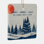 Winterlandschapsbosmoonmarinesblauwe tekening keramisch ornament (Rechts)