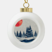 Winterlandschapsbosmoonmarinesblauwe tekening keramische bal ornament (Voorkant)