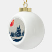 Winterlandschapsbosmoonmarinesblauwe tekening keramische bal ornament (Rechts)