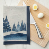 Winterlandschapsbosmoonmarinesblauwe tekening theedoek (Quarter Fold)