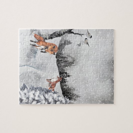 Winterlandschapskoeien Waterverf Legpuzzel (Horizontaal)