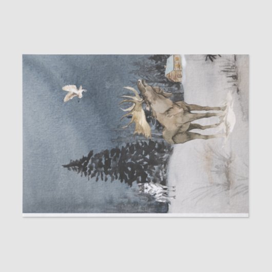WinterlandschapsWaterverf Wolf Moose Scene Tissuepapier (Voorkant)