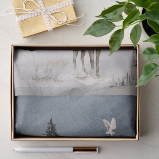WinterlandschapsWaterverf Wolf Moose Scene Tissuepapier (Geschenk)