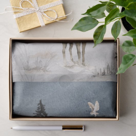 WinterlandschapsWaterverf Wolf Moose Scene Tissuepapier (Geschenk)
