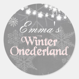 Winterlandverjaardag Snowflakes sticker roze
