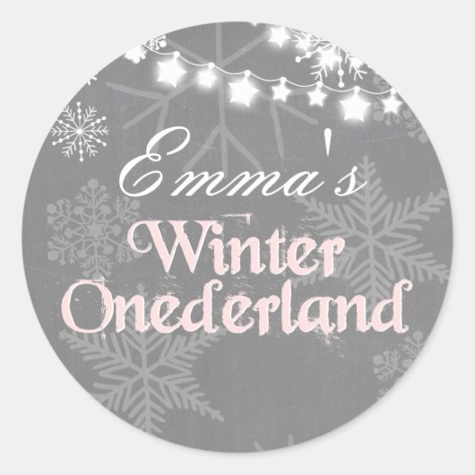 Winterlandverjaardag Snowflakes sticker roze (Voorkant)