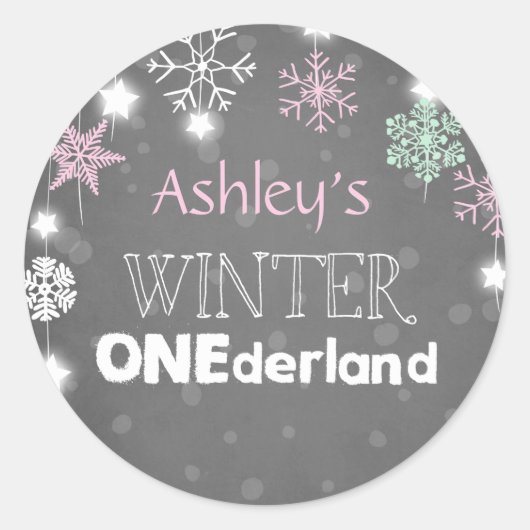 Winterlangland Snowflakes Envelope roze Ronde Sticker (Voorkant)