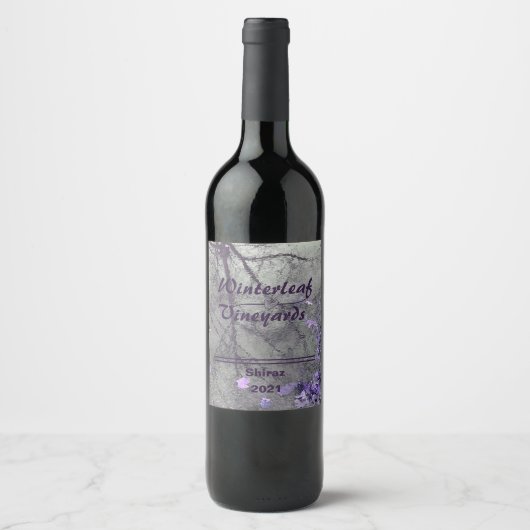 "Winterleaf" Lavendel Onderkant, Set van 6 Wijnlab Wijn Etiket (Voorkant)