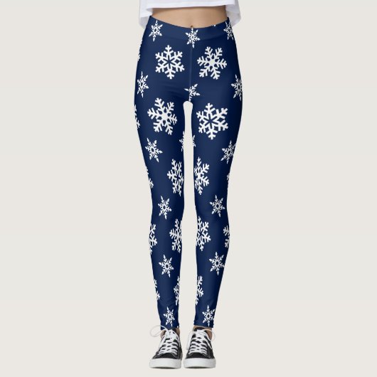 WinterLeggings, witte sneeuwvlokken op middernacht Leggings (Voorkant)