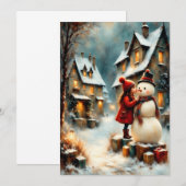 Winterliche Dorfszene mit Mädchen und Schneemann Kaart (Voorkant / Achterkant)