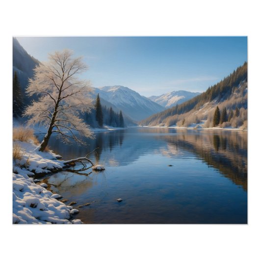 Winterliche Landschaft mit klarem Bergsee Perfect Poster (Voorkant)