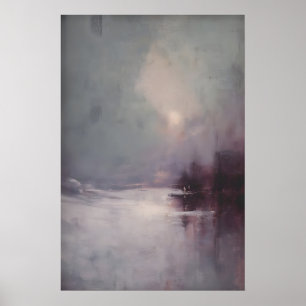 Winterlicht over rivier, gotisch besneeuwd landsch poster
