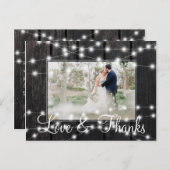 Winterlichten schuur hout foto bruiloft dank u aankondigingskaart (Voorkant / Achterkant)