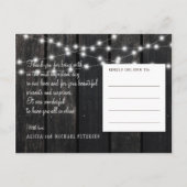 Winterlichten schuur hout foto bruiloft dank u aankondigingskaart (Achterkant)