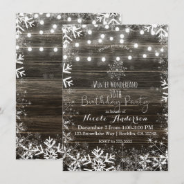 Winterlichten & Sneeuwvlokken Rustic Verjaardagsfe Kaart