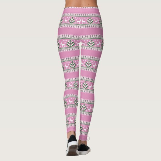 Winterlichtroze en witte kerstavond leggings (Achterkant)
