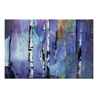 Winterlied in de Birch Bossen Perfect Poster