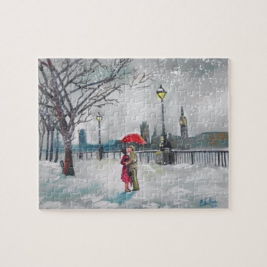 Winterliefhebbers sneeuw Londen Thames Big Ben sch Legpuzzel (Horizontaal)