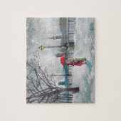 Winterliefhebbers sneeuw Londen Thames Big Ben sch Legpuzzel (Verticaal)