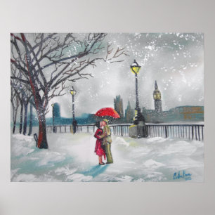 Winterliefhebbers sneeuw Londen Thames Big Ben sch Poster