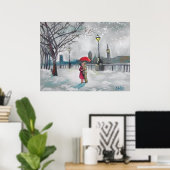 Winterliefhebbers sneeuw Londen Thames Big Ben sch Poster (Thuiskantoor)