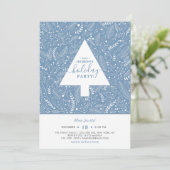 Winterloof | Blauwe uitnodiging voor feestelijke f (Staand voorkant)