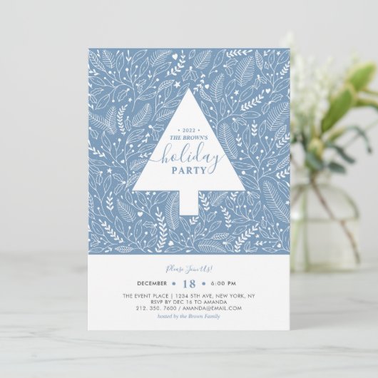 Winterloof | Blauwe uitnodiging voor feestelijke f (Staand voorkant)