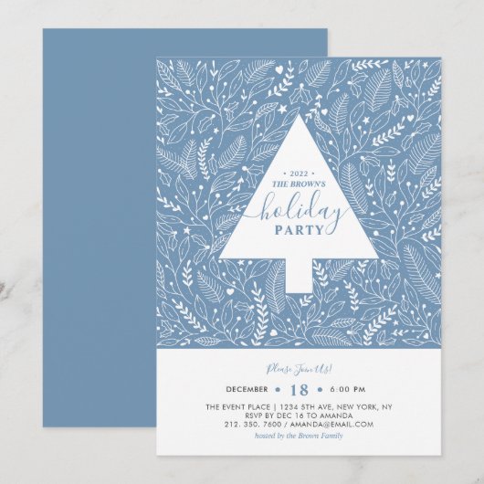 Winterloof | Blauwe uitnodiging voor feestelijke f (Voorkant / Achterkant)