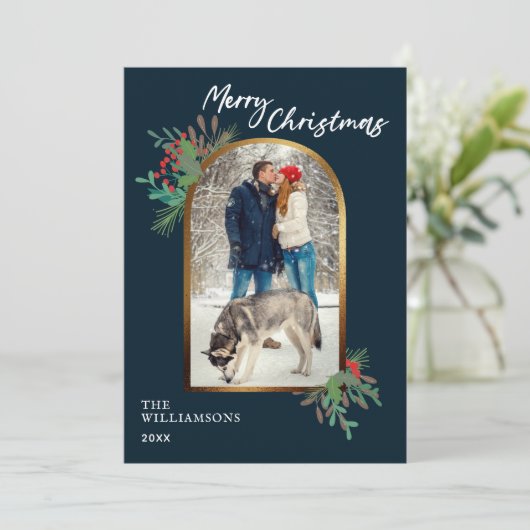 Winterloof Custom Foto Prettig Kerstfeest  Feestdagenkaart (Staand voorkant)